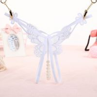 GS334 - Celana Dalam Wanita G-String Mutiara Seksi T-Back Kupu-Kupu Crotchless Putih - 2