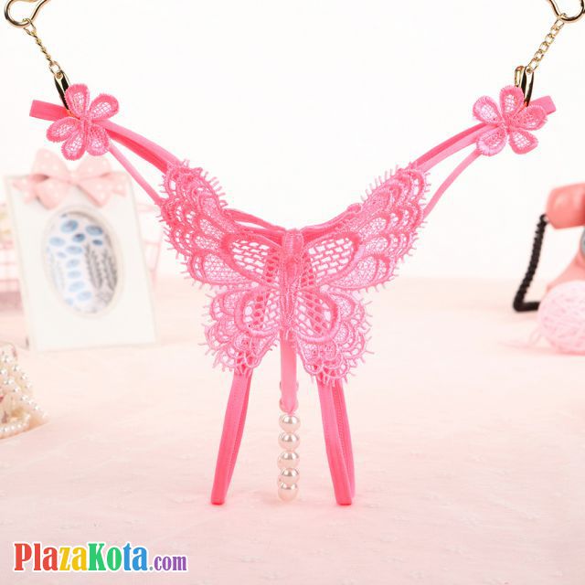 GS335 - Celana Dalam Wanita G-String Mutiara Seksi T-Back Kupu-Kupu Crotchless Pink - Photo 1