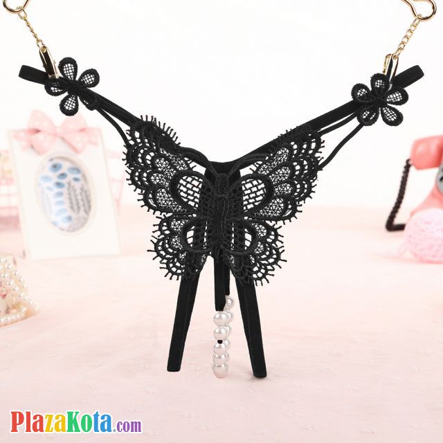 GS338 - Celana Dalam Wanita G-String Mutiara Seksi T-Back Kupu-Kupu Crotchless Hitam - Photo 1