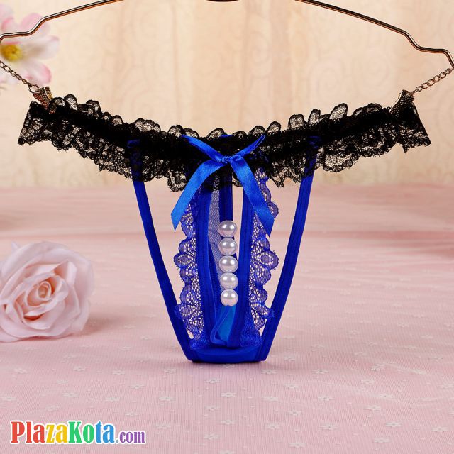 GS349 - Celana Dalam Wanita G-String Mutiara Seksi Biru Karet Hitam - Photo 1