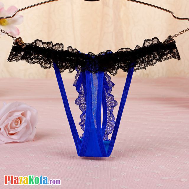 GS349 - Celana Dalam Wanita G-String Mutiara Seksi Biru Karet Hitam - Photo 2