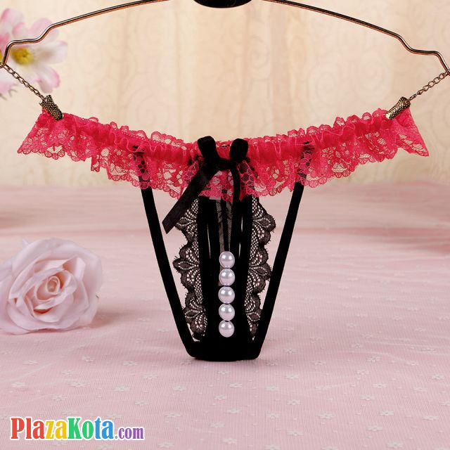 GS350 - Celana Dalam Wanita G-String Mutiara Seksi Hitam Karet Peach - Photo 1