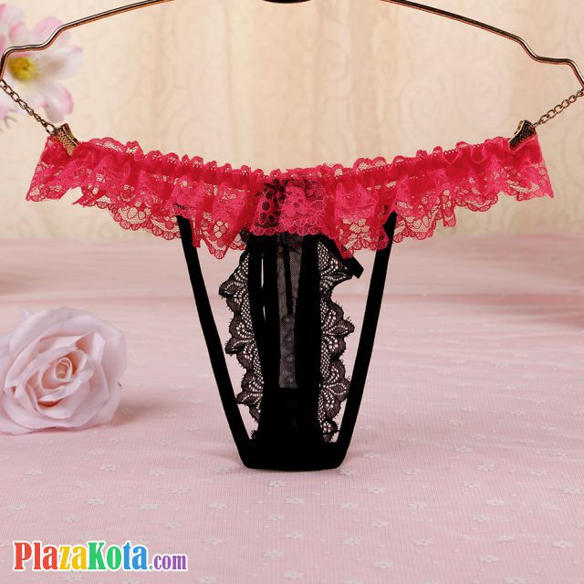 GS350 - Celana Dalam Wanita G-String Mutiara Seksi Hitam Karet Peach - Photo 2
