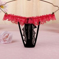 GS350 - Celana Dalam Wanita G-String Mutiara Seksi Hitam Karet Peach - 2