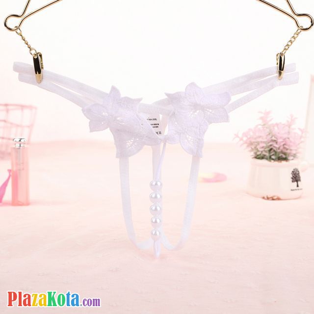 GS356 - Celana Dalam Wanita G-String Mutiara Seksi Crotchless Tali 2 Putih - Photo 1