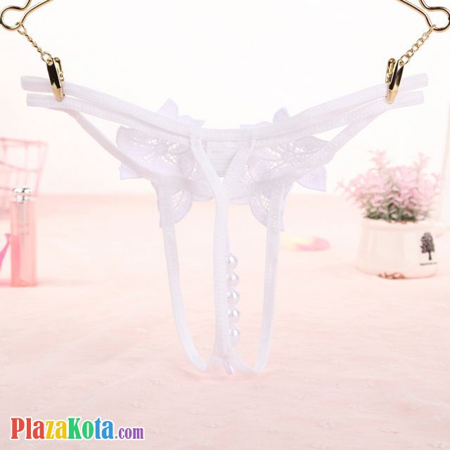 GS356 - Celana Dalam Wanita G-String Mutiara Seksi Crotchless Tali 2 Putih - Photo 2