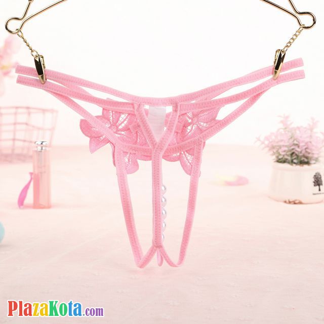 GS357 - Celana Dalam Wanita G-String Mutiara Seksi Crotchless Tali 2 Pink - Photo 2