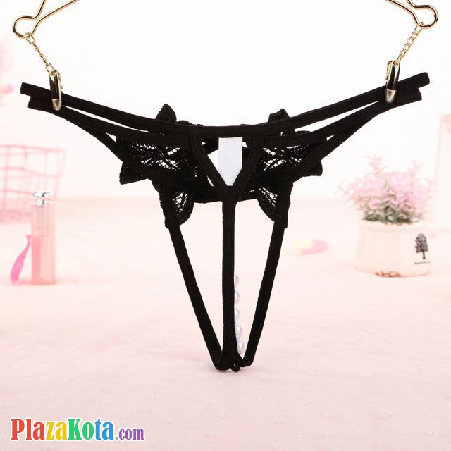 GS362 - Celana Dalam Wanita G-String Mutiara Seksi Crotchless Tali 2 Hitam - Photo 2