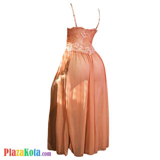 L1238 - Baju Tidur Dinas Malam Wanita Lingerie Long Dress Gaun Panjang Seksi Krem Transparan - Photo 2