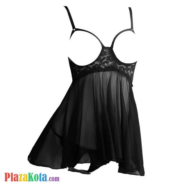 L1244 - Baju Tidur Dinas Malam Wanita Lingerie Babydoll Mini Dress Seksi Hitam Transparan Bra Kawat Open Cup Crotchless - Photo 1
