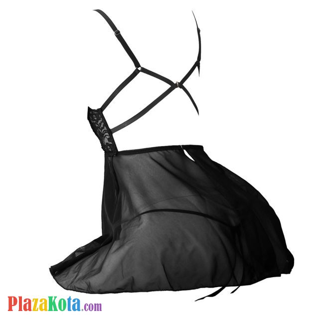 L1244 - Baju Tidur Dinas Malam Wanita Lingerie Babydoll Mini Dress Seksi Hitam Transparan Bra Kawat Open Cup Crotchless - Photo 2