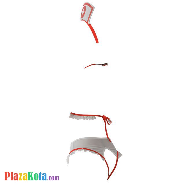 L1245 - Lingerie Costume Cosplay Seksi Tema Suster Perawat Nurse Halter Putih Transparan Crotchless Bando - Photo 2