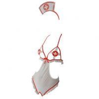 L1245 - Lingerie Costume Cosplay Seksi Tema Suster Perawat Nurse Halter Putih Transparan Crotchless Bando