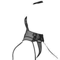 L1251 - Baju Tidur Dinas Malam Wanita Lingerie Set Stocking Seksi Halter Hitam Transparan Garter Strap - 2