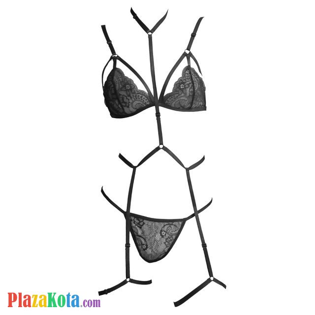 B342 - Pakaian Dalam Wanita Bra Set Bralette Seksi Hitam Transparan Tali Garter - Photo 1