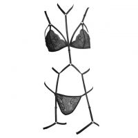 B342 - Pakaian Dalam Wanita Bra Set Bralette Seksi Hitam Transparan Tali Garter