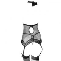 L1255 - Baju Tidur Dinas Malam Wanita Lingerie Set Stocking Seksi Halter Hitam Transparan Garter Strap - 2