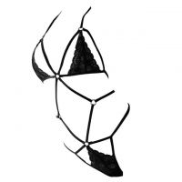 L1258 - Baju Tidur Dinas Malam Wanita Lingerie Teddy Bodysuit Seksi Halter Hitam Transparan