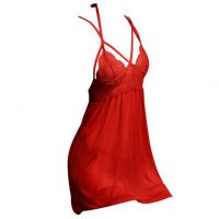 L1259 - Baju Tidur Dinas Malam Wanita Lingerie Babydoll Mini Dress Seksi Tali Silang Merah Transparan Open Cup