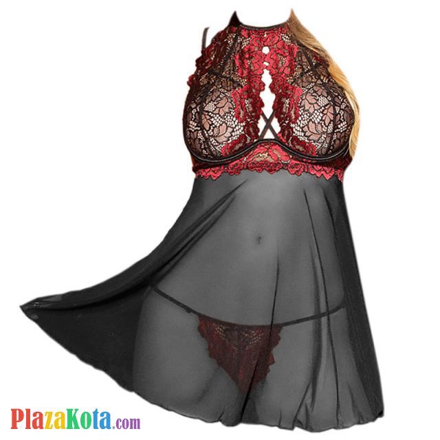 L1268 - Baju Tidur Dinas Malam Wanita Lingerie Mini Dress Gaun Pendek Seksi Hitam Transparan Bra Kawat Open Cup - Photo 1