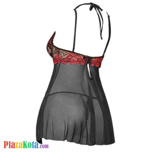 L1268 - Baju Tidur Dinas Malam Wanita Lingerie Mini Dress Gaun Pendek Seksi Hitam Transparan Bra Kawat Open Cup - Photo 2