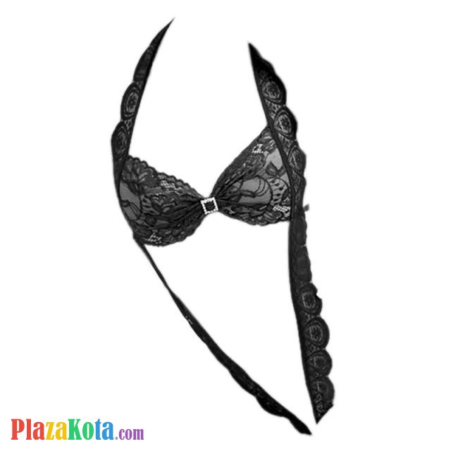 L1269 - Baju Tidur Dinas Malam Wanita Lingerie Teddy Bodysuit Seksi Halter Hitam Transparan Crotchless - Photo 1