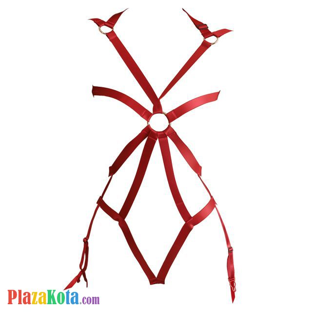 L1270 - Baju Tidur Dinas Malam Wanita Lingerie Teddy Bodysuit Seksi Halter Marun Open Cup Crotchless Garter Strap - Photo 1