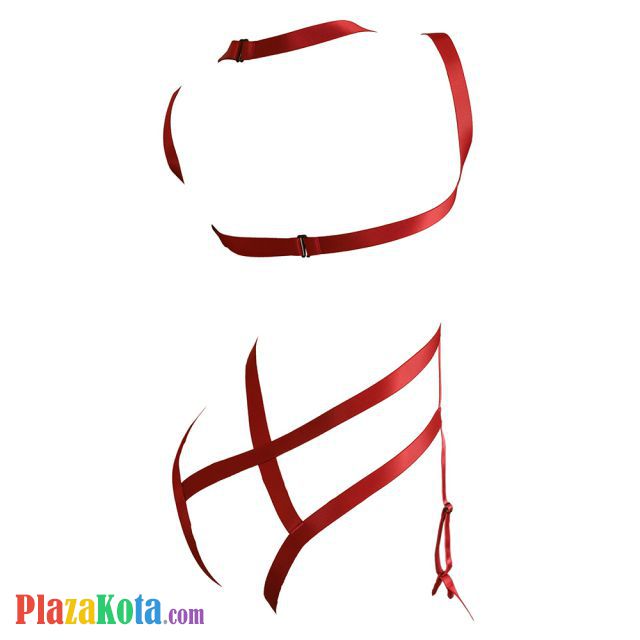 L1270 - Baju Tidur Dinas Malam Wanita Lingerie Teddy Bodysuit Seksi Halter Marun Open Cup Crotchless Garter Strap - Photo 2