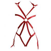 L1270 - Baju Tidur Dinas Malam Wanita Lingerie Teddy Bodysuit Seksi Halter Marun Open Cup Crotchless Garter Strap