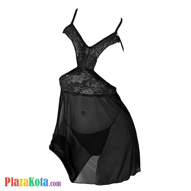 L1271 - Baju Tidur Dinas Malam Wanita Lingerie Babydoll Mini Dress Seksi Tali Silang Hitam Transparan Open Cup - Photo 1