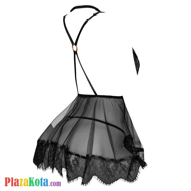 L1272 - Baju Tidur Dinas Malam Wanita Lingerie Babydoll Mini Dress Seksi Tali Silang Hitam Transparan Kalung Choker - Photo 2