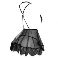 L1272 - Baju Tidur Dinas Malam Wanita Lingerie Babydoll Mini Dress Seksi Tali Silang Hitam Transparan Kalung Choker - 2