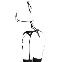 B350 - Pakaian Dalam Wanita Bra Set Bralette Seksi Halter Open Cup Hitam Transparan Garter Belt Stocking - 2