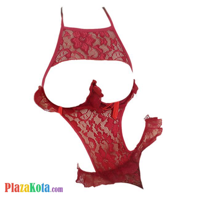 L1273 - Baju Tidur Dinas Malam Wanita Lingerie Teddy Bodysuit Seksi Halter Marun Transparan Bra Kawat Open Cup - Photo 1 L1273 - Baju Tidur Dinas Malam Wanita Lingerie Teddy Bodysuit Seksi Halter Marun Transparan Bra Kawat Open Cup - Photo 1