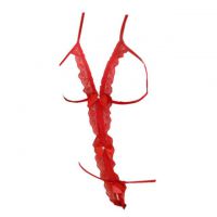 L1274 - Baju Tidur Dinas Malam Wanita Lingerie Teddy Bodysuit Seksi Halter Merah Transparan Open Cup Crotchless