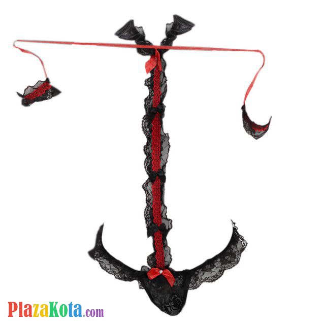 L1275 - Baju Tidur Dinas Malam Wanita Lingerie Teddy Bodysuit Seksi Halter Hitam Transparan Open Cup Gelang Wristband - Photo 1