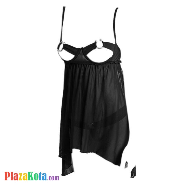 L1276 - Baju Tidur Dinas Malam Wanita Lingerie Babydoll Mini Dress Seksi Hitam Transparan Bra Kawat Open Cup - Photo 1