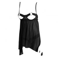 L1276 - Baju Tidur Dinas Malam Wanita Lingerie Babydoll Mini Dress Seksi Hitam Transparan Bra Kawat Open Cup
