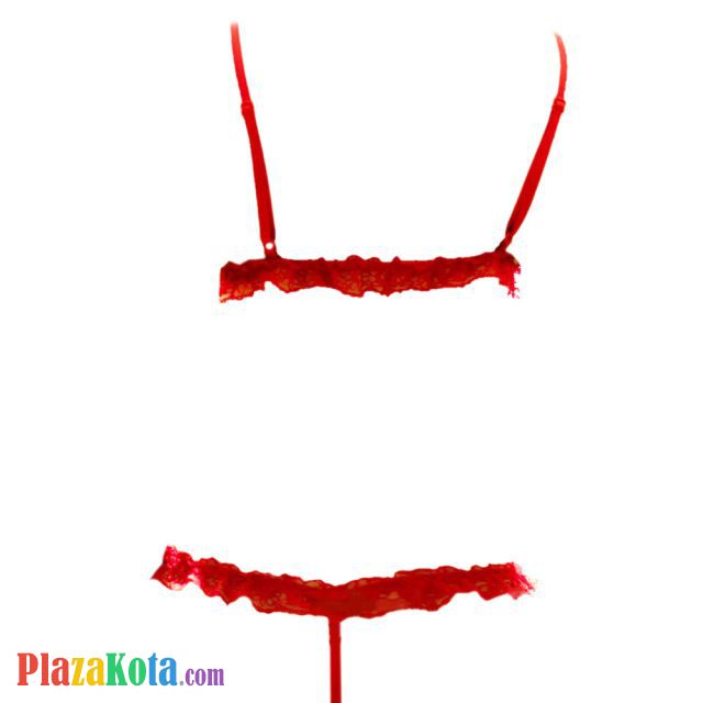 L1277 - Baju Tidur Dinas Malam Wanita Lingerie Teddy Bodysuit Seksi Merah Transparan Open Cup Garter Paha - Photo 2