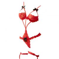 L1277 - Baju Tidur Dinas Malam Wanita Lingerie Teddy Bodysuit Seksi Merah Transparan Open Cup Garter Paha