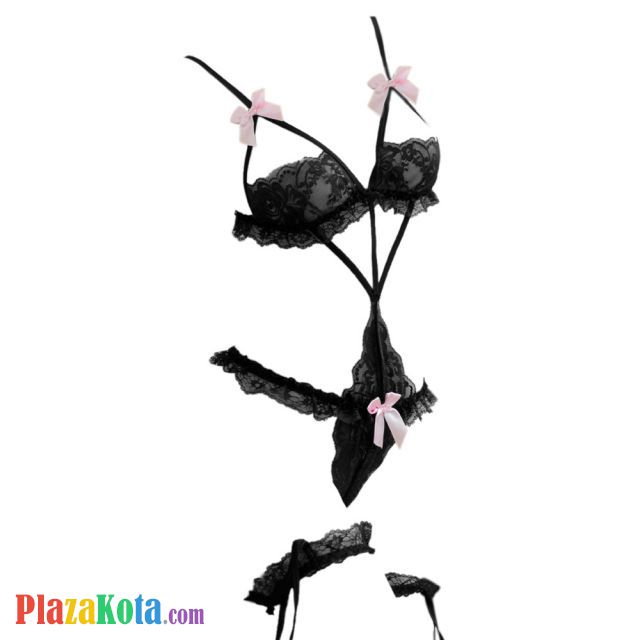 L1278 - Baju Tidur Dinas Malam Wanita Lingerie Teddy Bodysuit Seksi Hitam Transparan Open Cup Garter Paha - Photo 1