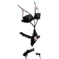 L1278 - Baju Tidur Dinas Malam Wanita Lingerie Teddy Bodysuit Seksi Hitam Transparan Open Cup Garter Paha