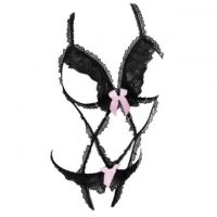L1279 - Baju Tidur Dinas Malam Wanita Lingerie Teddy Bodysuit Seksi Hitam Transparan Open Cup Crotchless
