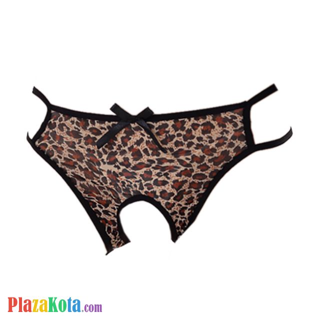 P588 - Celana Dalam Wanita Panties Hipster Seksi Macan Tutul Coklat Crotchless Tali 2 - Photo 1