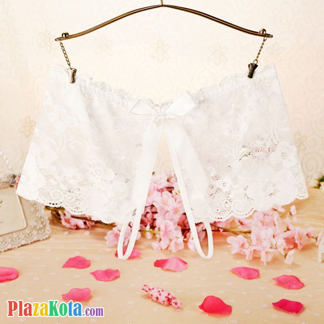 P589 - Celana Dalam Wanita Panties Boyshort Seksi Putih Transparan Crotchless - Photo 1