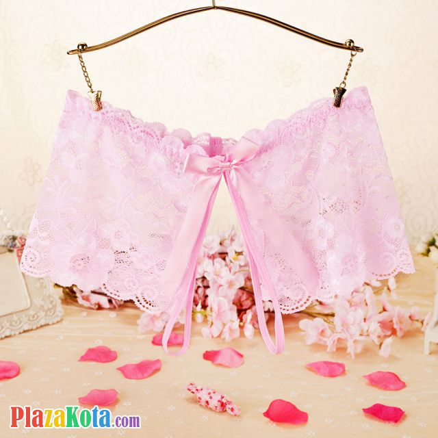 P590 - Celana Dalam Wanita Panties Boyshort Seksi Pink Transparan Crotchless - Photo 1
