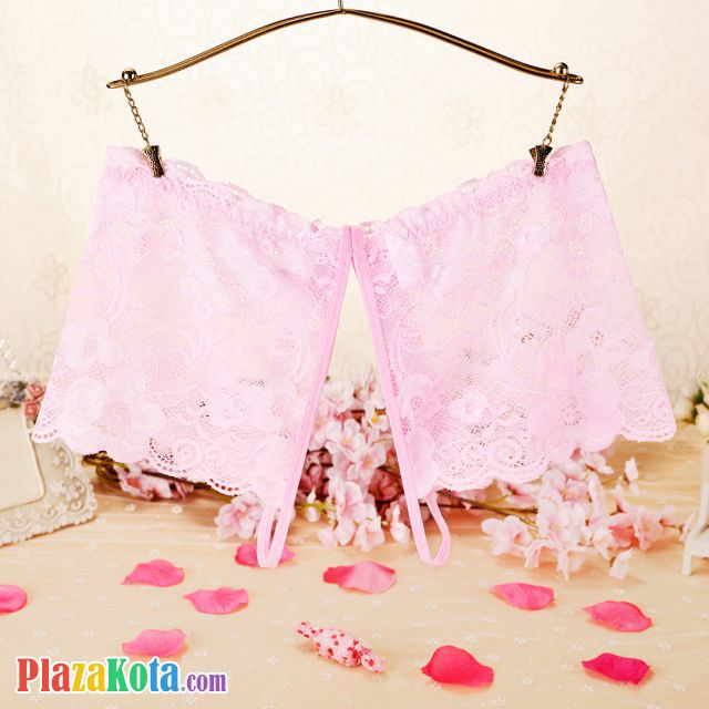 P590 - Celana Dalam Wanita Panties Boyshort Seksi Pink Transparan Crotchless - Photo 2