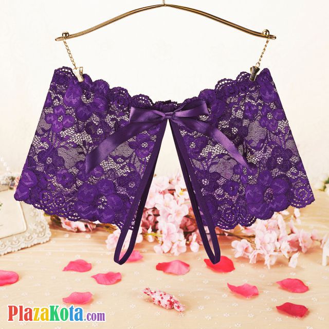 P591 - Celana Dalam Wanita Panties Boyshort Seksi Ungu Transparan Crotchless - Photo 1