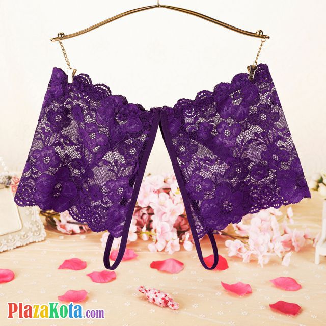 P591 - Celana Dalam Wanita Panties Boyshort Seksi Ungu Transparan Crotchless - Photo 2
