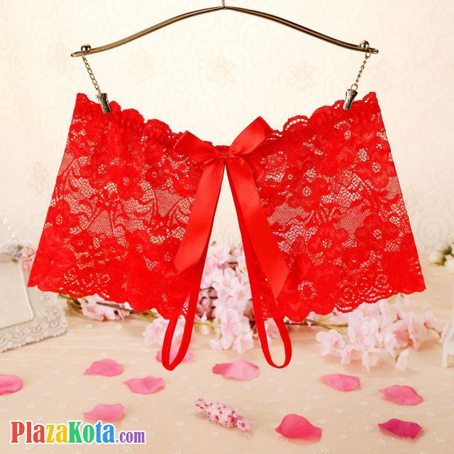P592 - Celana Dalam Wanita Panties Boyshort Seksi Merah Transparan Crotchless - Photo 1